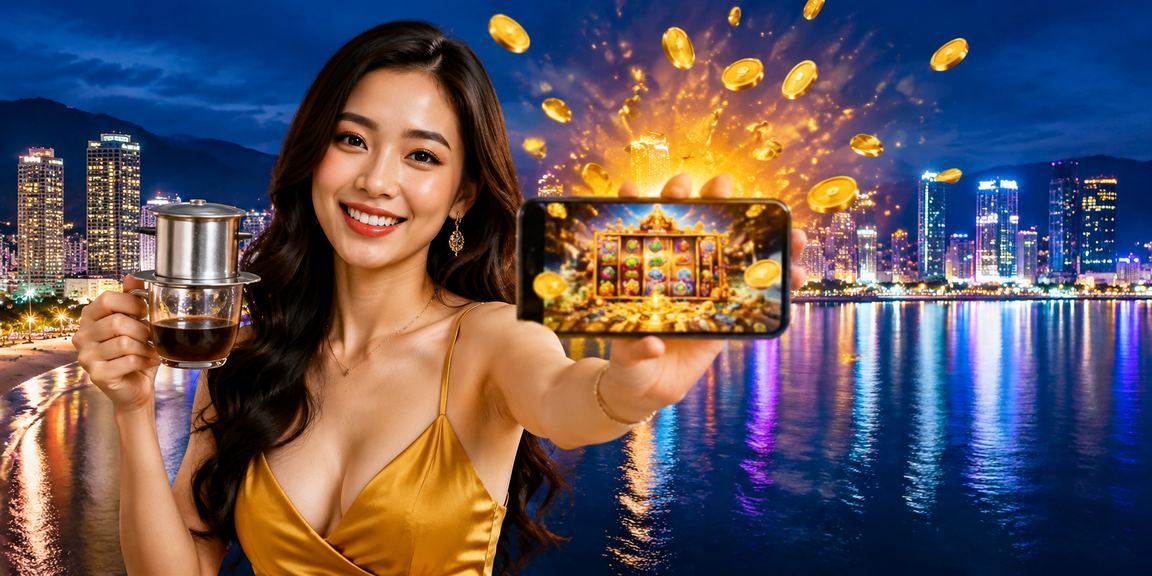 Người dùng Quy Nhơn chơi slot game bên ly cà phê buổi sáng